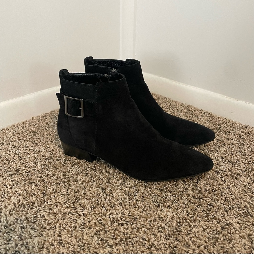 Aquatalia Black Suede Ankle Boots with Buckle Size 7